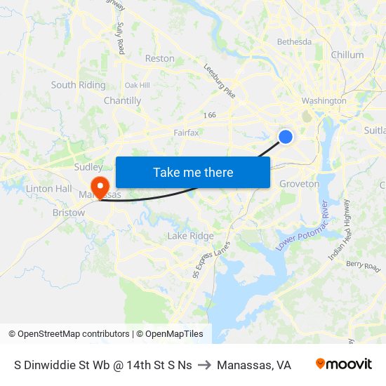 S Dinwiddie St Wb @ 14th St S Ns to Manassas, VA map