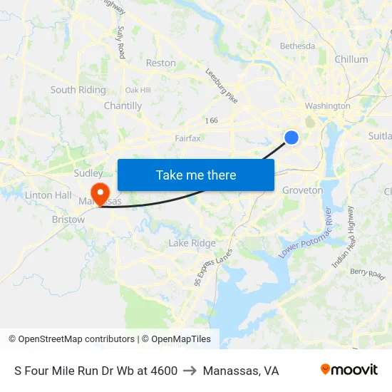 S Four Mile Run Dr Wb at 4600 to Manassas, VA map