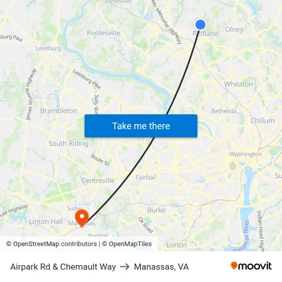 Airpark Rd & Chemault Way to Manassas, VA map