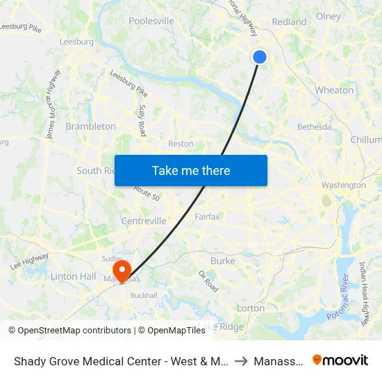 Shady Grove Medical Center - West & Medical Center Way to Manassas, VA map