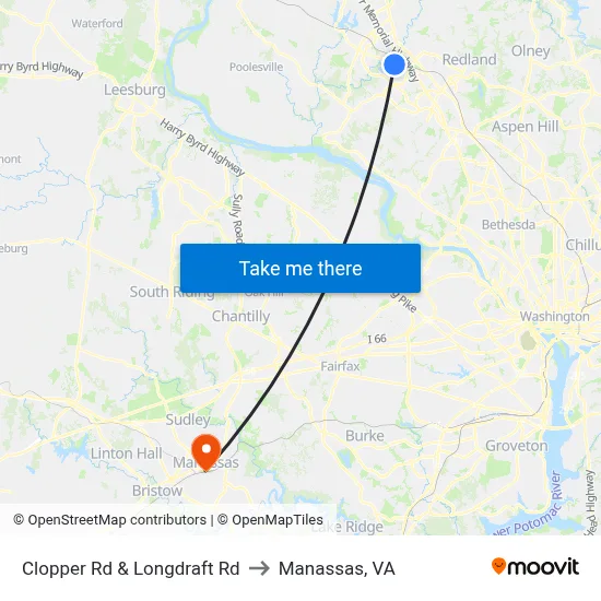 Clopper Rd & Longdraft Rd to Manassas, VA map