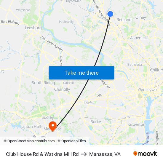 Club House Rd & Watkins Mill Rd to Manassas, VA map