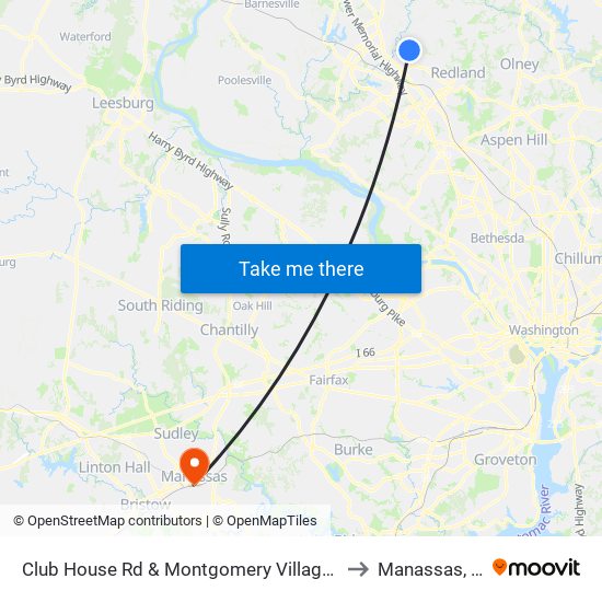 Club House Rd & Montgomery Village Ave to Manassas, VA map