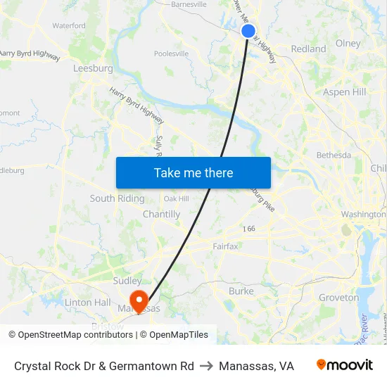 Crystal Rock Dr & Germantown Rd to Manassas, VA map