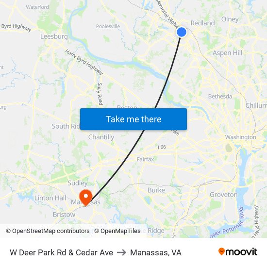 W Deer Park Rd & Cedar Ave to Manassas, VA map