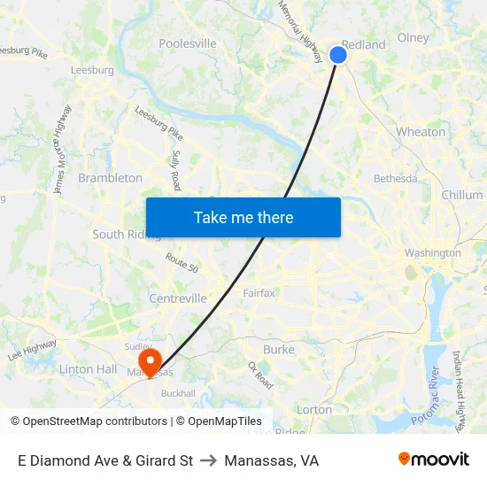 E Diamond Ave & Girard St to Manassas, VA map