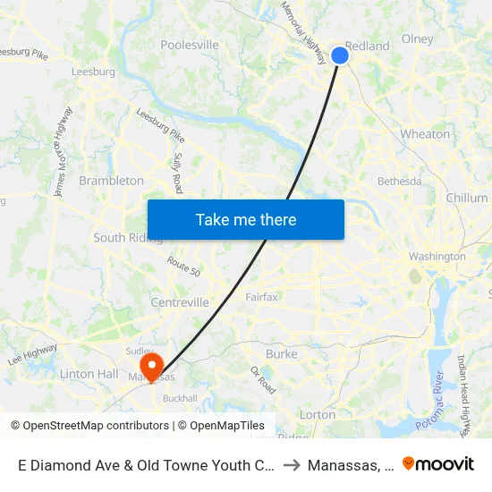 E Diamond Ave & Old Towne Youth Center to Manassas, VA map