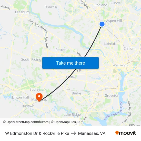 W Edmonston Dr & Rockville Pike to Manassas, VA map