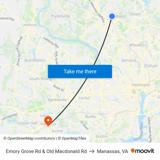 Emory Grove Rd & Old Macdonald Rd to Manassas, VA map