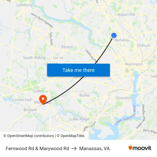Fernwood Rd & Marywood Rd to Manassas, VA map