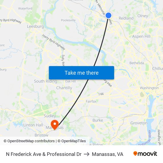 N Frederick Ave & Professional Dr to Manassas, VA map