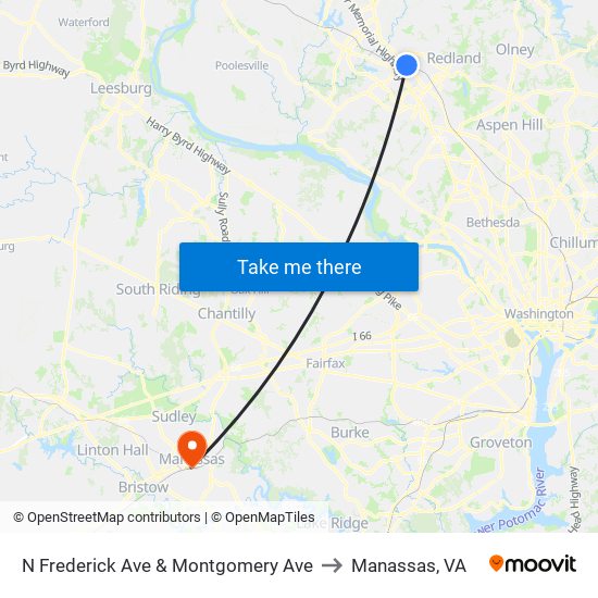 N Frederick Ave & Montgomery Ave to Manassas, VA map