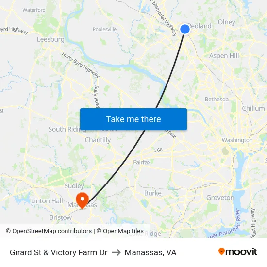 Girard St & Victory Farm Dr to Manassas, VA map