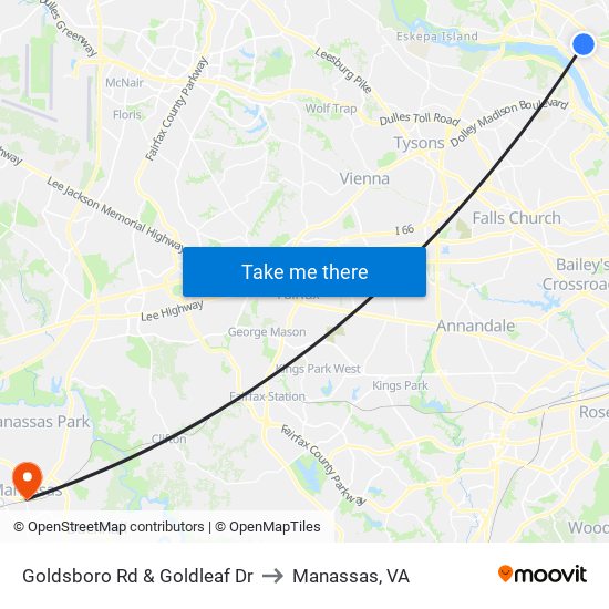 Goldsboro Rd & Goldleaf Dr to Manassas, VA map