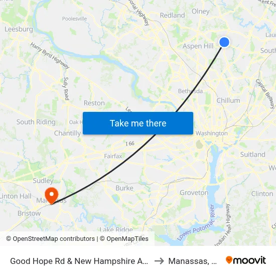 Good Hope Rd & New Hampshire Ave to Manassas, VA map