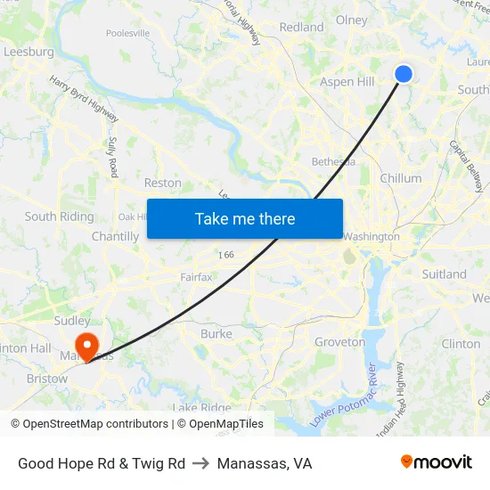 Good Hope Rd & Twig Rd to Manassas, VA map