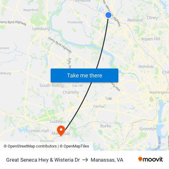 Great Seneca Hwy & Wisteria Dr to Manassas, VA map