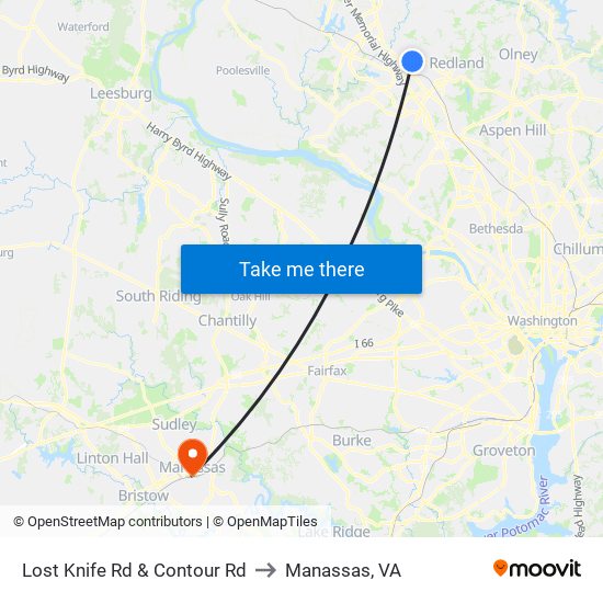 Lost Knife Rd & Contour Rd to Manassas, VA map