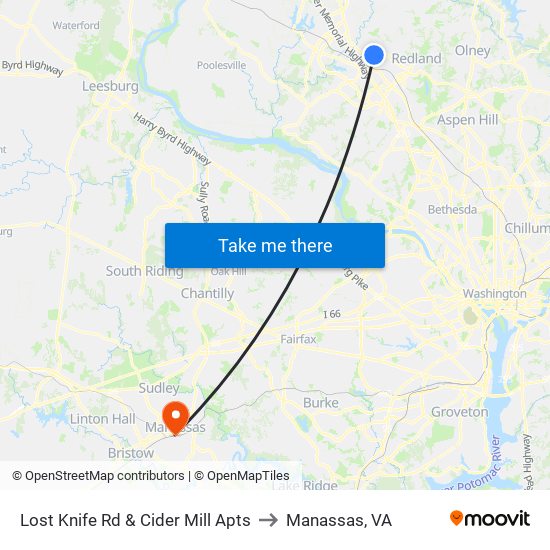 Lost Knife Rd & Cider Mill Apts to Manassas, VA map