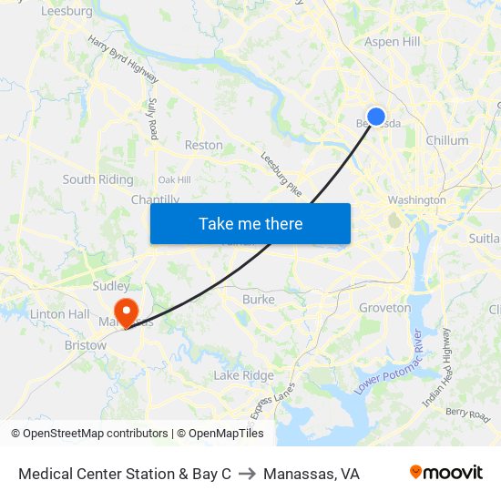 Medical Center Station & Bay C to Manassas, VA map