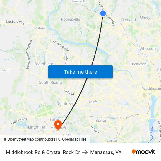 Middlebrook Rd & Crystal Rock Dr to Manassas, VA map