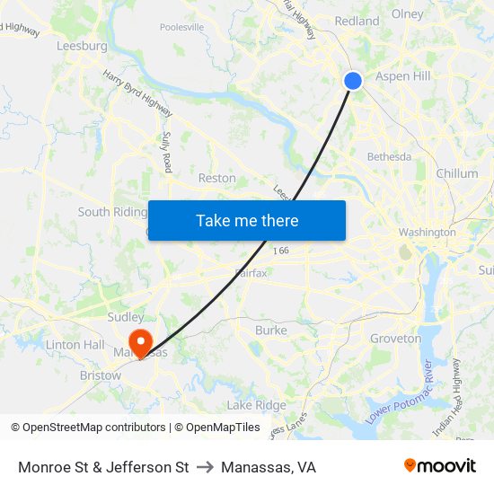 Monroe St & Jefferson St to Manassas, VA map