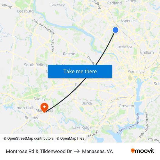 Montrose Rd & Tildenwood Dr to Manassas, VA map