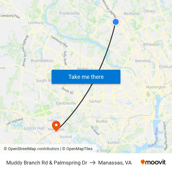 Muddy Branch Rd & Palmspring Dr to Manassas, VA map
