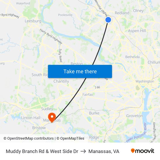Muddy Branch Rd & West Side Dr to Manassas, VA map