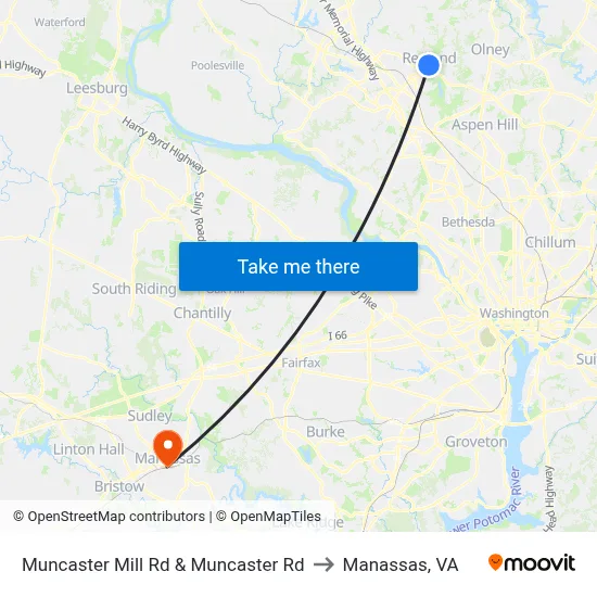 Muncaster Mill Rd & Muncaster Rd to Manassas, VA map