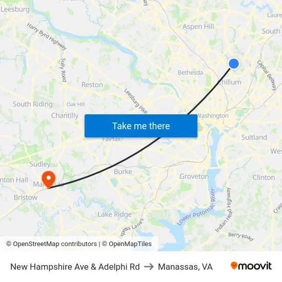 New Hampshire Ave & Adelphi Rd to Manassas, VA map