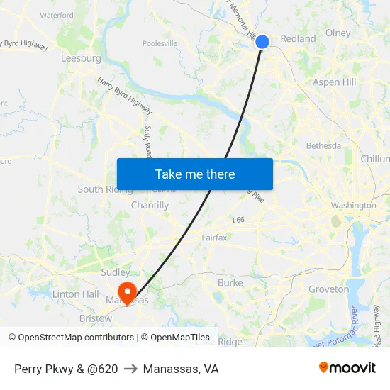 Perry Pkwy & @620 to Manassas, VA map