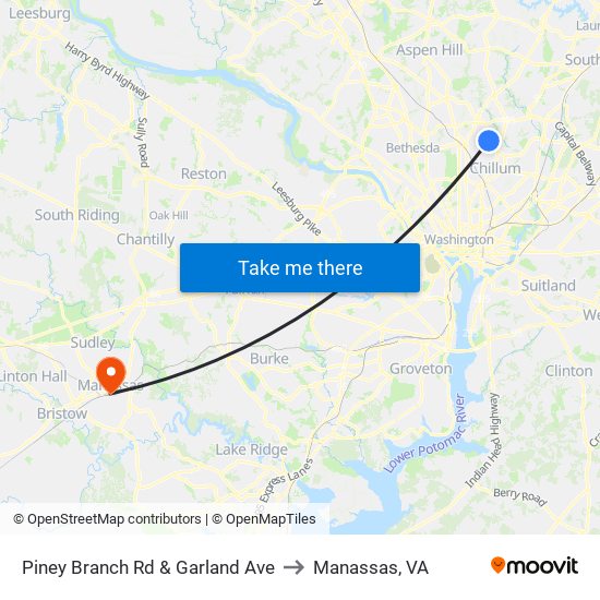 Piney Branch Rd & Garland Ave to Manassas, VA map