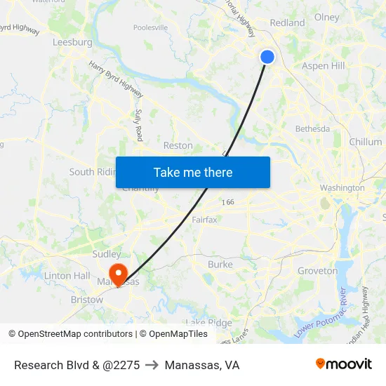 Research Blvd & @2275 to Manassas, VA map
