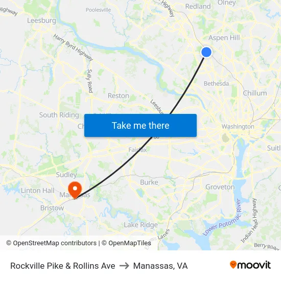 Rockville Pike & Rollins Ave to Manassas, VA map