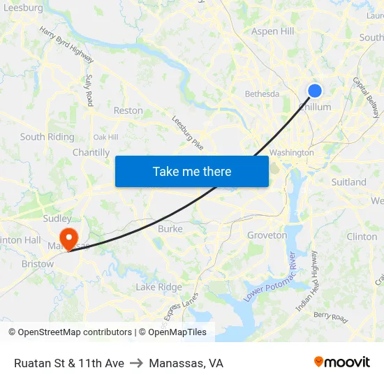 Ruatan St & 11th Ave to Manassas, VA map