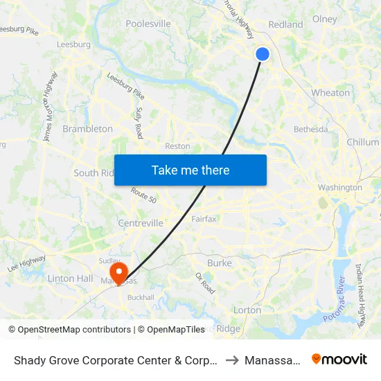 Shady Grove Corporate Center & Corporate Blvd to Manassas, VA map