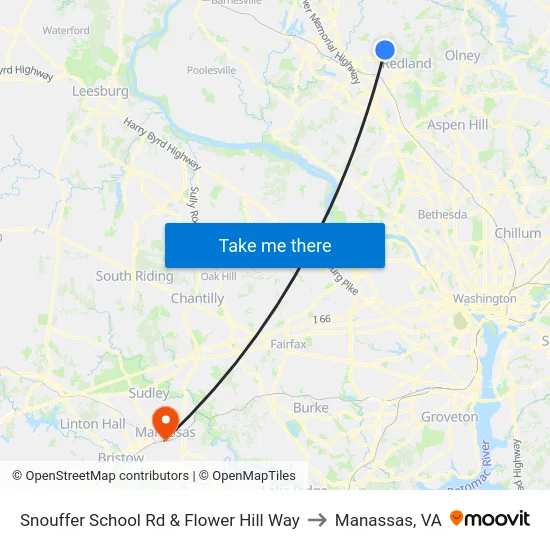 Snouffer School Rd & Flower Hill Way to Manassas, VA map