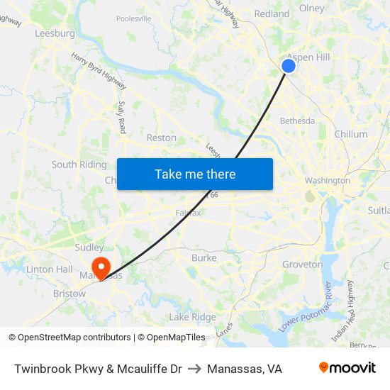 Twinbrook Pkwy & Mcauliffe Dr to Manassas, VA map