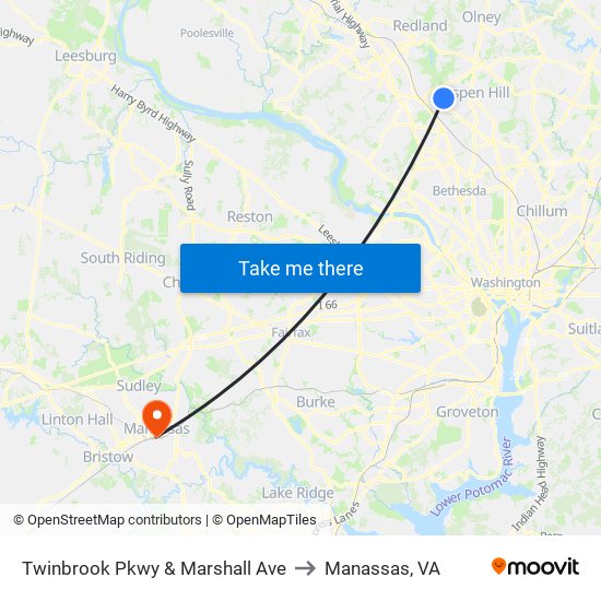 Twinbrook Pkwy & Marshall Ave to Manassas, VA map