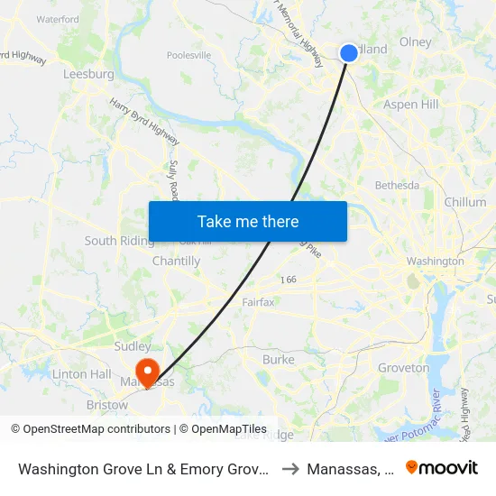 Washington Grove Ln & Emory Grove Rd to Manassas, VA map