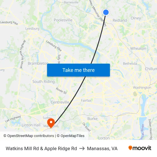 Watkins Mill Rd & Apple Ridge Rd to Manassas, VA map