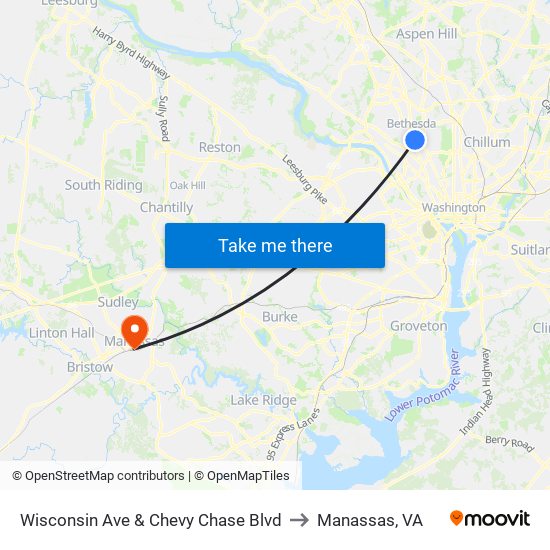 Wisconsin Ave & Chevy Chase Blvd to Manassas, VA map