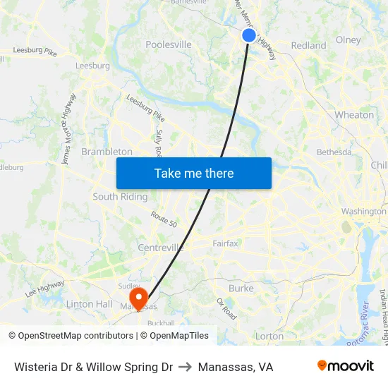 Wisteria Dr & Willow Spring Dr to Manassas, VA map