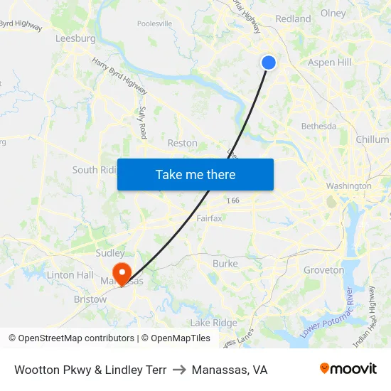 Wootton Pkwy & Lindley Terr to Manassas, VA map
