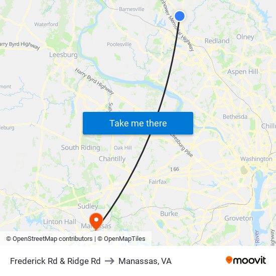 Frederick Rd & Ridge Rd to Manassas, VA map