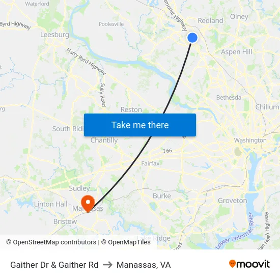 Gaither Dr & Gaither Rd to Manassas, VA map