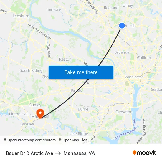 Bauer Dr & Arctic Ave to Manassas, VA map