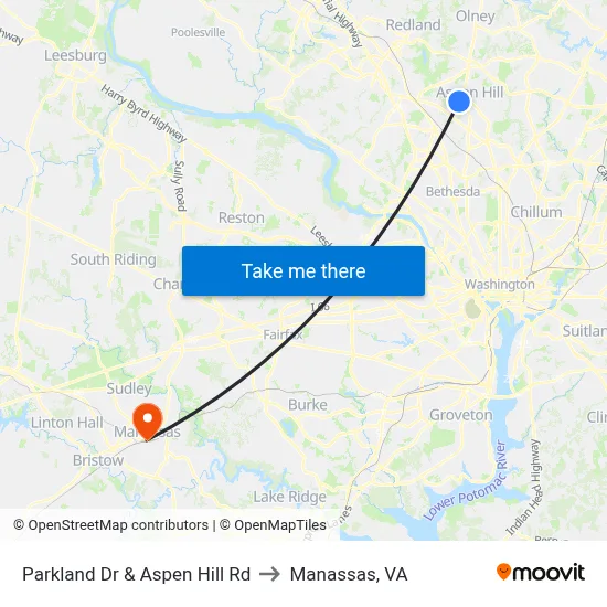 Parkland Dr & Aspen Hill Rd to Manassas, VA map