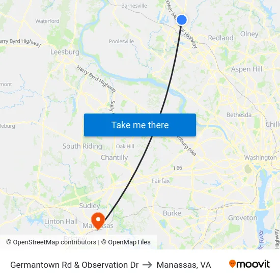 Germantown Rd & Observation Dr to Manassas, VA map